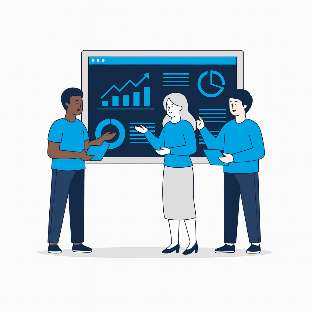 An illustration of the Opset Solutions team collaborating